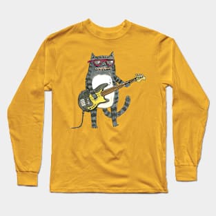 This Cat is jammin' on a bass guitar Long Sleeve T-Shirt